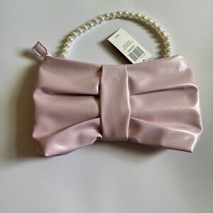 Elegant Pink Bow Clutch with Pearl Handle or add Pearl Shoulder Straps